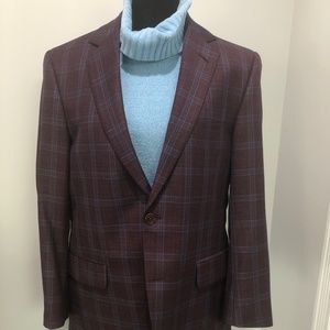 Business Casual Unisex Wool  Purple/ Blue Plaid Classic Blazer